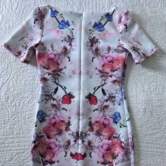 Hope & Ivy Mini Pencil Dress Floral Mirrored Print Cocktail Slit Summer Size 2 - Picture 8 of 13